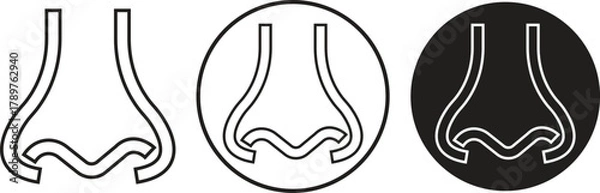 Obraz Human nose icons set in line medical, anatomy and cosmetic styles. Vectors illustration for healthcare, smell, respiration, allergy and beauty designs concepts isolated on transparent background.