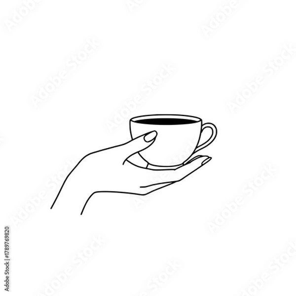 Fototapeta Icon of a beautiful female hand holding a cup, representing concepts of drinks and relaxation