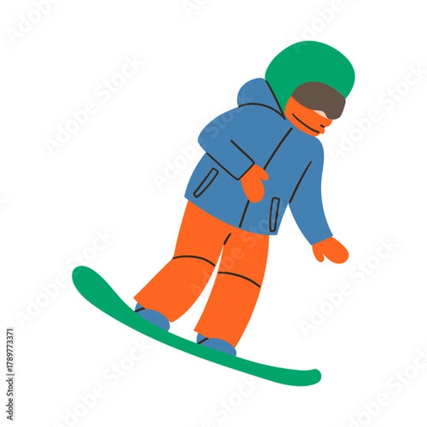 Fototapeta Snowboard Player Action Snowboarder Cartoon Sport Graphic Vector illustration flat hand drawn for web , card , banner and social media design . Winter sport .