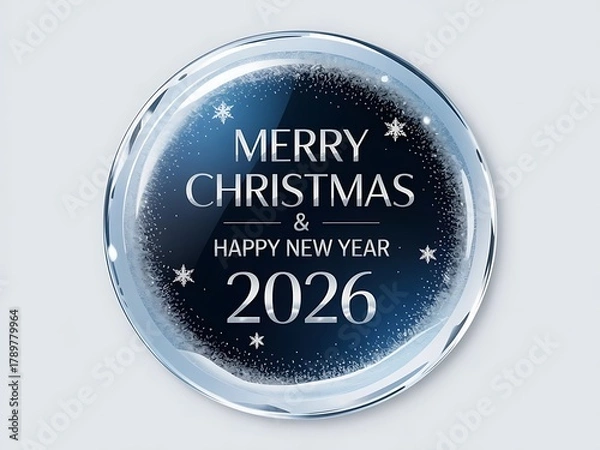 Obraz Merry Christmas and Happy New Year 2026 starry silver circle on dark blue luxury greeting card