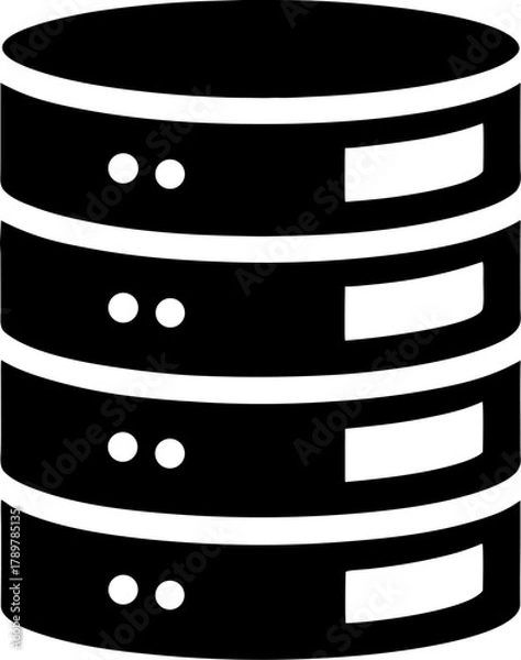 Fototapeta Database server stack silhouette vector icon , black and white , white background