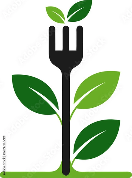 Fototapeta Sprouting plant + fork icon, green tones, modern clean design. silhouette vector icon , black and white , white background