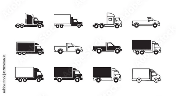 Fototapeta Trucks and vehicle icon set in black on white background