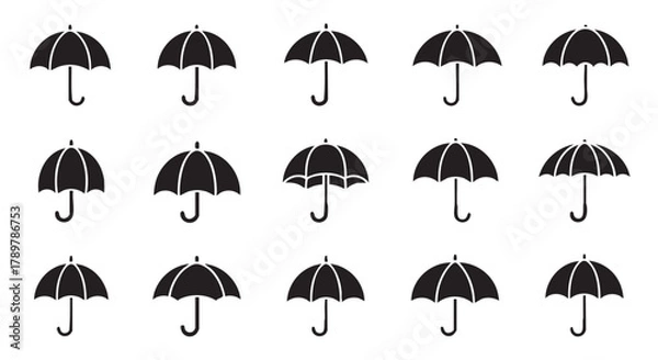 Fototapeta Umbrella Seamless Pattern with Black Silhouettes on White Background