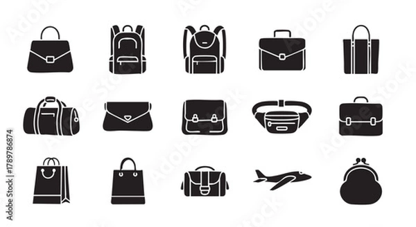 Fototapeta Variety of different types of bags in black and white style
