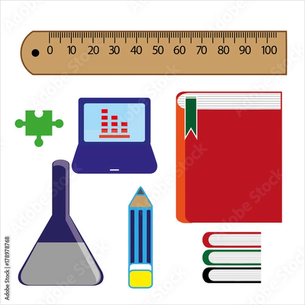 Obraz School set colored objects on white background