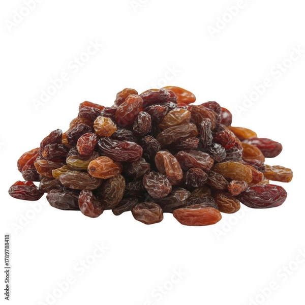 Fototapeta Pile of dried raisins healthy snack isolated on white background