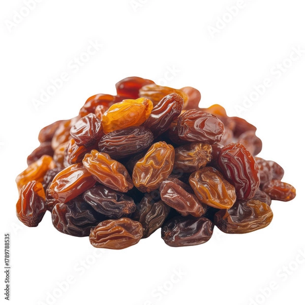 Fototapeta Pile of dried raisins healthy snack food isolated on white background