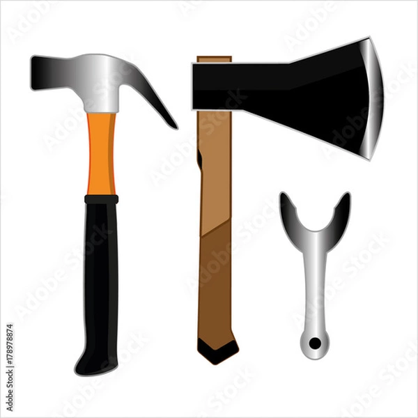 Obraz Axe and hammer colored on white background
