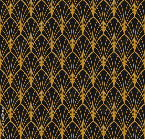 Fototapeta Vector Floral Art Nouveau Seamless Pattern. Geometric decorative leaves texture. Retro stylish background. 