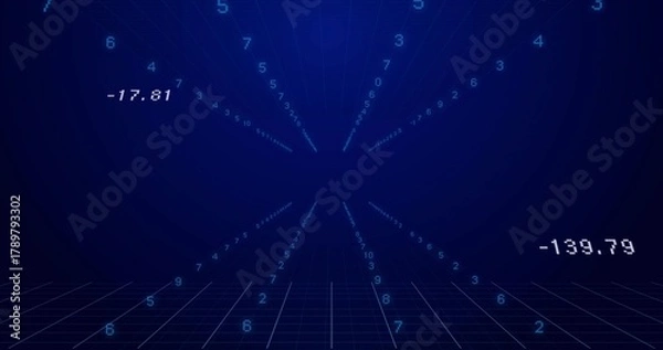 Obraz Showing central numeric tunnel converging toward center in 3D grid plane with labels -17