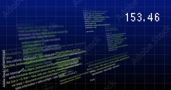 Fototapeta Displaying sheer floating code panels and numeric readout 153