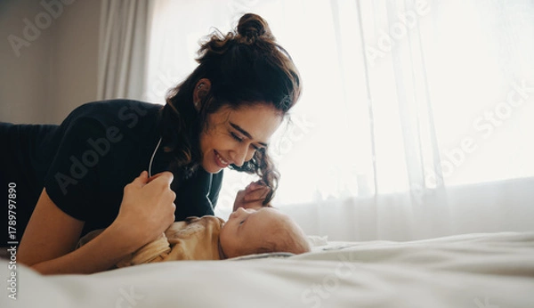 Obraz Mother smiles at baby during intimate moment