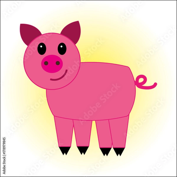 Obraz Pink pig on white background