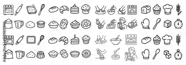 Obraz Baking tools and pastries icon set