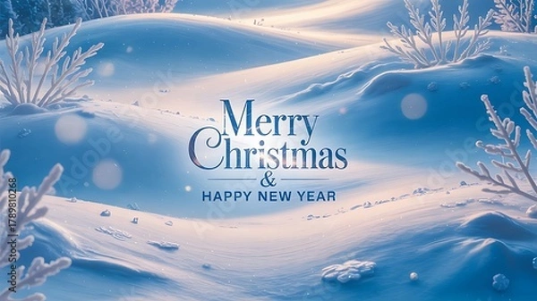 Obraz Merry Christmas and Happy New Year snowy branches blue winter landscape luxury greeting card