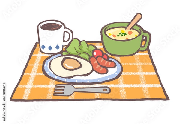 Obraz 手描きのオシャレな朝食イラスト