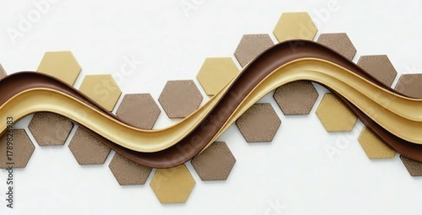 Fototapeta abstract hexagon pattern with flowing gold brown wave design background.