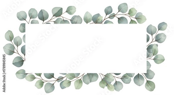 Obraz Eucalyptus leaf border frame with white rectangle for text
