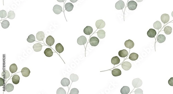 Obraz Subtle watercolor eucalyptus leaves pattern on white background