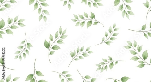 Obraz Delicate watercolor green leafy branches seamless pattern