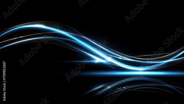 Obraz Abstract glowing blue and gold lines on black background