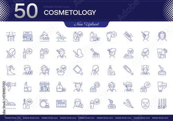 Obraz Cosmetology stroke icon. Cosmetology line icon set. editable stroke icon pack. Line, Thin, Linear Style Icon Bundle. Fully Customizable Skincare, Makeup, Haircare, Esthetics, Beauty