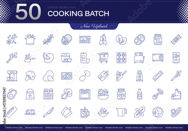 Obraz Cooking Batch stroke icon. Cooking Batch line icon set. editable stroke icon pack. Line, Thin, Linear Style Icon Bundle. Fully Customizable Meal prep, Time-saving, Efficiency, Portioning, Freezing