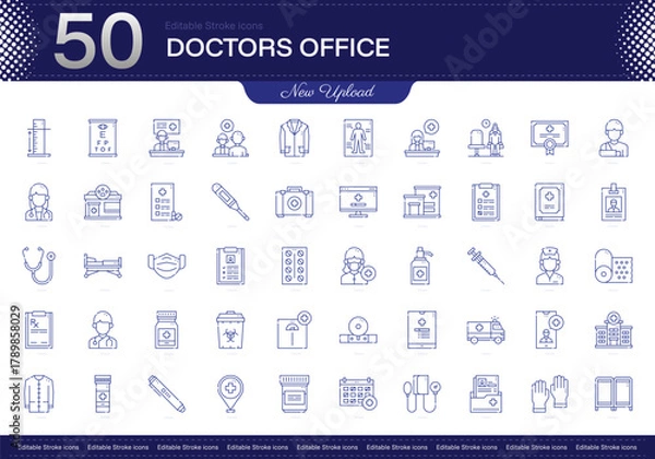 Obraz Doctors Office stroke icon. Doctors Office line icon set. editable stroke icon pack. Line, Thin, Linear Style Icon Bundle. Fully Customizable Appointments, Records, Examination, Prescription, Consulta