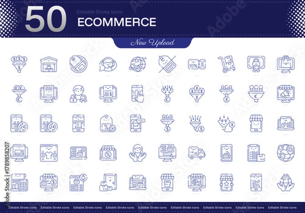 Obraz ECommerce stroke icon. ECommerce line icon set. editable stroke icon pack. Line, Thin, Linear Style Icon Bundle. Fully Customizable Online shopping, Marketplace, Payment, Delivery, Inventory
