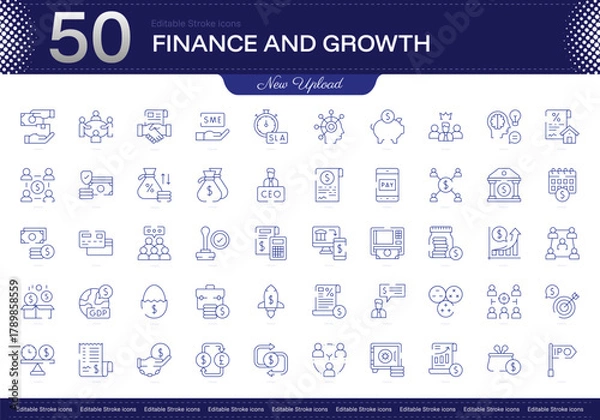Obraz Finance and Growth stroke icon. Finance and Growth line icon set. editable stroke icon pack. Line, Thin, Linear Style Icon Bundle. Fully Customizable, Investment, Profitability, Capital, Expansion, Re