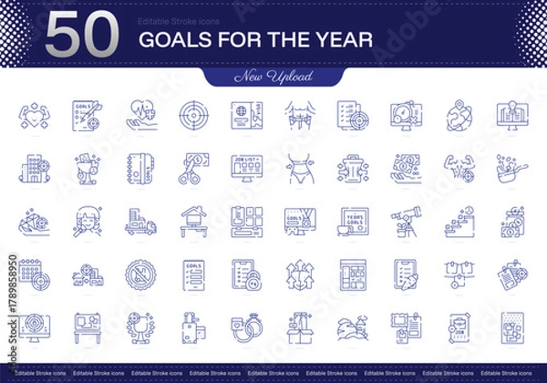 Obraz Goals for the Year stroke icon. Goals for the Year line icon set. editable stroke icon pack. Line, Thin, Linear Style Icon Bundle. Fully Customizable