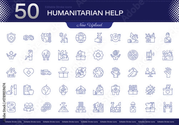 Obraz Humanitarian Help stroke icon. Humanitarian Help line icon set. editable stroke icon pack. Line, Thin, Linear Style Icon Bundle. Fully Customizable., Aid, Relief, Support, Assistance, Charity