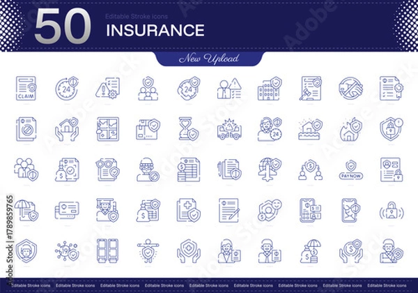 Obraz Insurance stroke icon. Insurance line icon set. editable stroke icon pack. Line, Thin, Linear Style Icon Bundle. Fully Customizable, Coverage, Premium, Policy, Risk, Claim