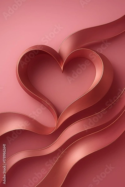 Fototapeta Smooth pink ribbon forming a heart shape, perfect for Valentine’s Day, romance projects, and creative digital designs.
