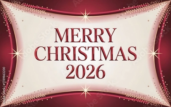 Obraz Merry Christmas 2026 elegant red flow abstract on soft beige luxury premium greeting card