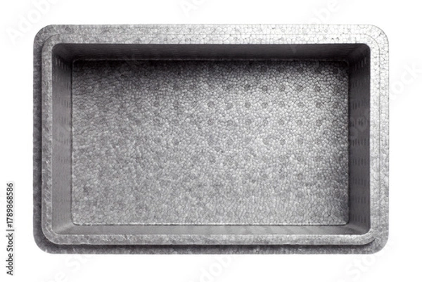 Obraz Empty gray styrofoam box isolated on white background, Top view
