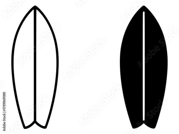 Fototapeta Minimalist icon, surfboard vector, black and white, outline and silhouette