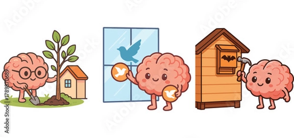 Obraz cute brain saving water and using wind energy