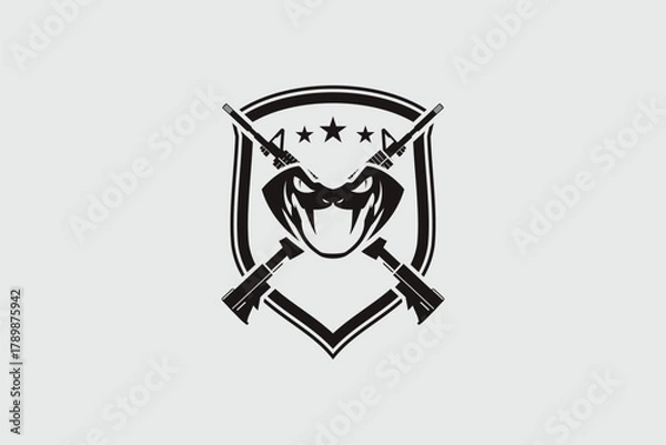 Obraz Snake with cross rifle vector image shield badge logo template