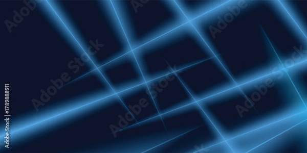 Fototapeta Blue Neon Grid Abstract: Futuristic Light Lines and Digital Tech Background for Modern Design eps10