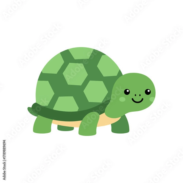 Fototapeta Cute Green Turtle Cartoon Illustration with Friendly Smile.