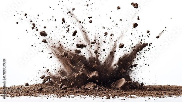 Fototapeta Explosion of dirt and rocks in the air, creating a dynamic and energetic scene