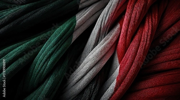 Obraz Mexico flag created from overlapping colored ribbons, carefully arranged in symmetrical folds. Lighting controlled, shadows enhance depth naturally.