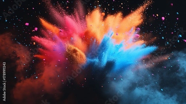 Fototapeta Vibrant explosion of colorful powder against a dark backdrop, creating a dynamic and artistic display of colors