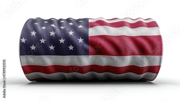 Obraz United States flag stretched across cylindrical column, fabric taut with minimal folds. stitching captured under studio lighting, shadows