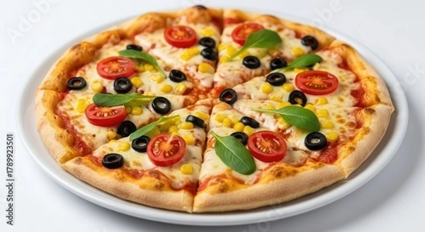 Obraz Gourmet Pizza with Grilled Chicken and Red  tomatoes