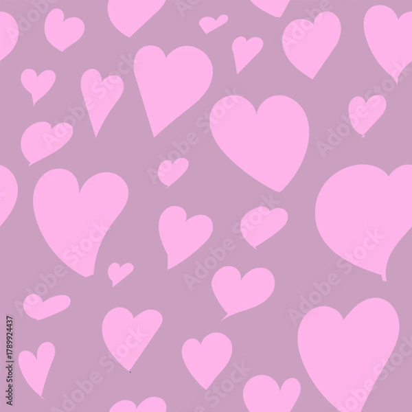 Fototapeta Seamless pattern with pink hearts of various sizes on a light burgundy background for Valentine's Day