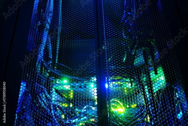 Fototapeta Intricate Network Server with LED Lights