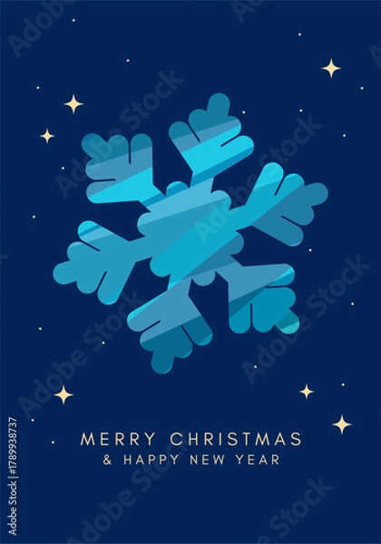 Fototapeta A Christmas card with a beautiful snowflake on a blue background. Vector illustration for posters, invitations, covers, postcards, brochures, and greetings.